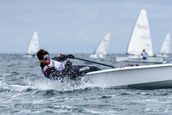 Noah Carden - gaining his first win in an international race.  Photo credit Digital Sailing.